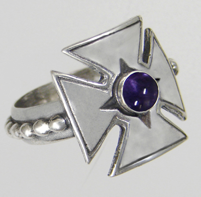Sterling Silver Woman's Iron Cross Ring With Iolite Size 7